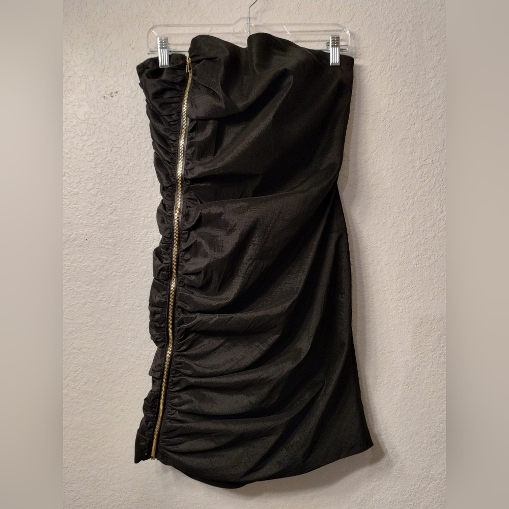 Calvin Klein Black Ruched Tafetta Dress